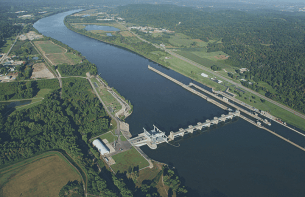 Aerial shot of a dam